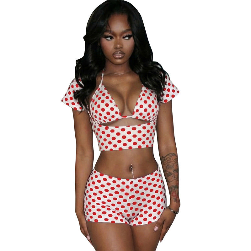 DZHT J26ST108 spring/summer polka dot print short fashion casual set