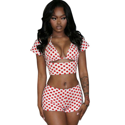 DZHT J26ST108 spring/summer polka dot print short fashion casual set