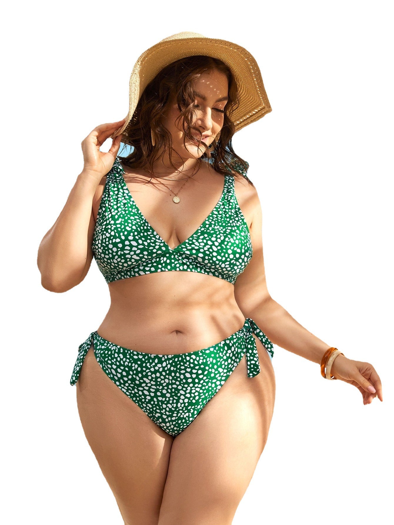 LF (L-4XL) women's split color printing swimsuit plus size