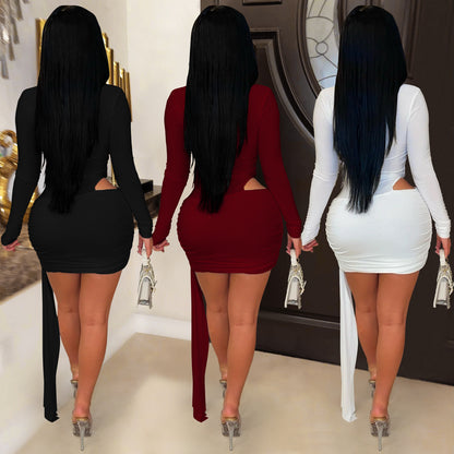 XYZ C7607 deep V ribbon dress skirt