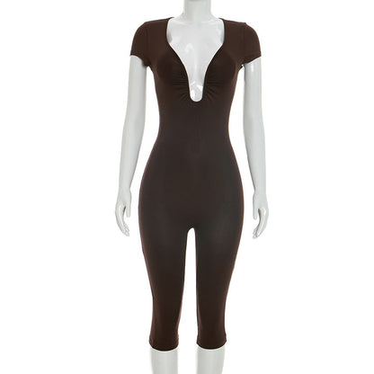 DZHT J25JP479 slim fit slimming chest U-collar jumpsuit