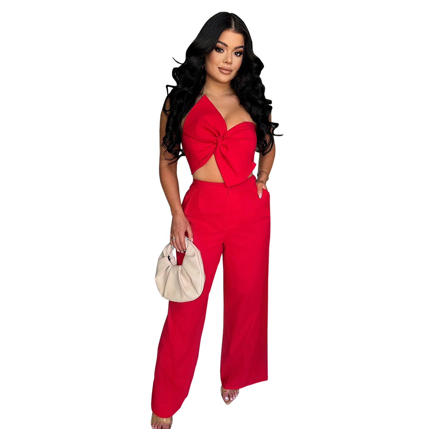 XYZ C7375 bow casual trousers two-piece set