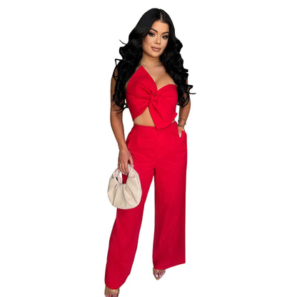 XYZ C7375 bow casual trousers two-piece set