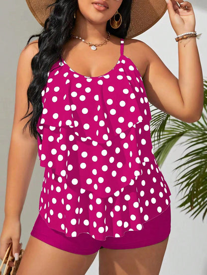 LF (L–4XL) 2026 Tankini, Vest-Style High-Elastic Polyester Printed Plus-Size Two-Piece