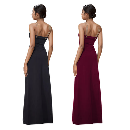 XYZ C7522 elegant gold necklace sleeveless split dress