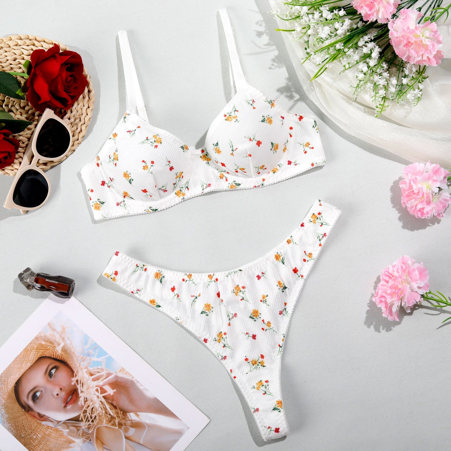 Sexy lingerie set small floral female bra girl size underwear