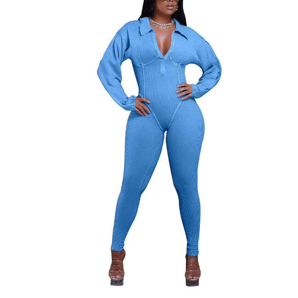 MYF (S-2XL) jumpsuit autumn long sleeve zipper high waist jumpsuit K10660