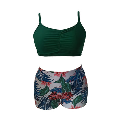 LF (L-4XL) women's split color printing swimsuit plus size