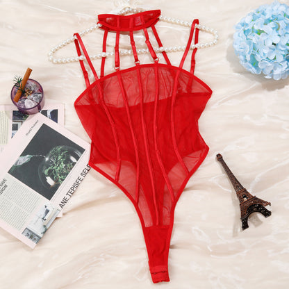 Underwear erotic netting wear jumpsuit see-through stitching