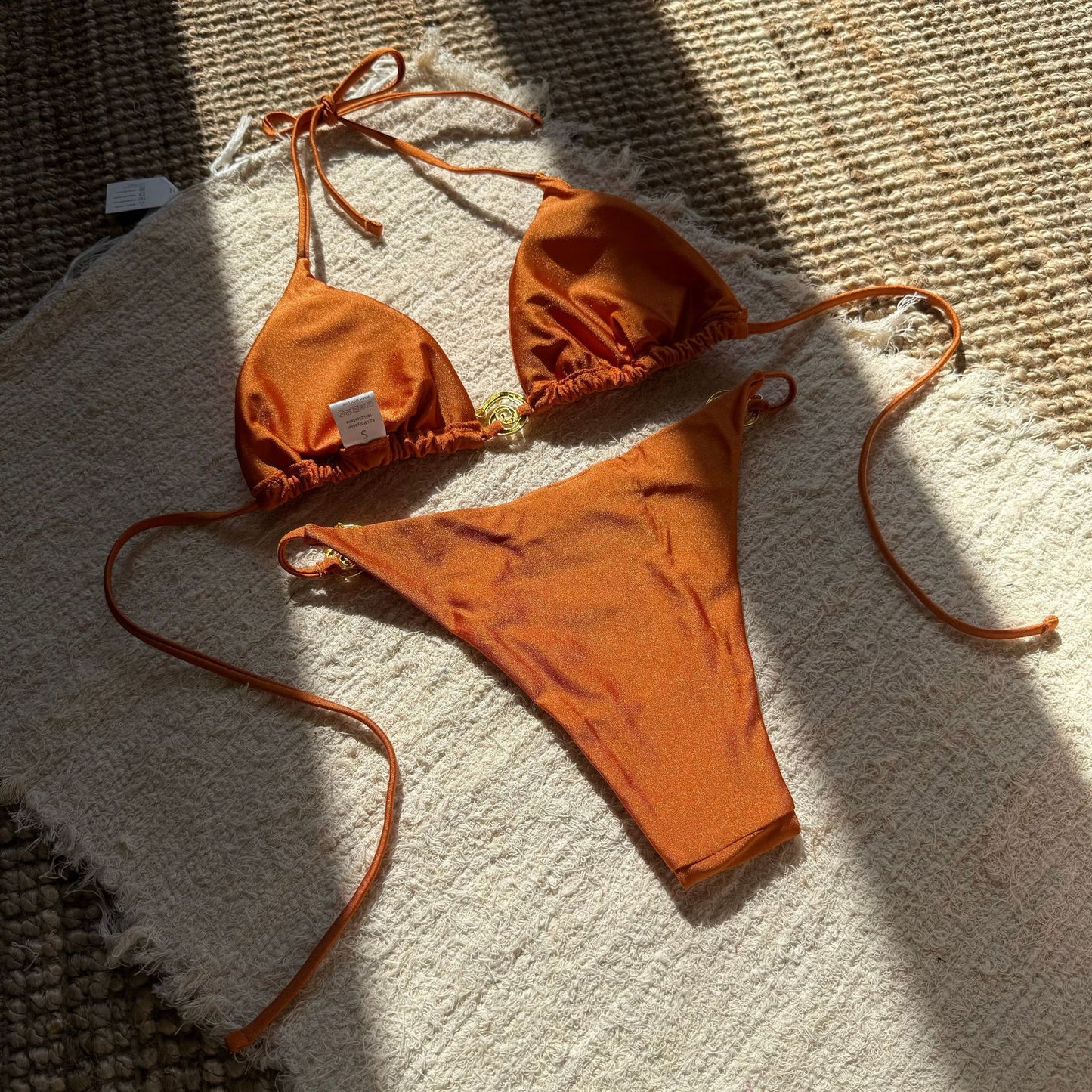 (4 days ready to ship) SY nylon light metal ring lace-up backless split swimsuit bikini
