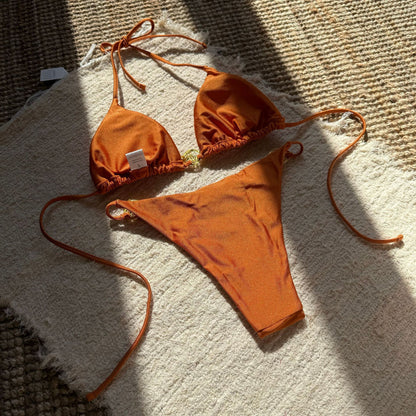 (4 days ready to ship) SY nylon light metal ring lace-up backless split swimsuit bikini