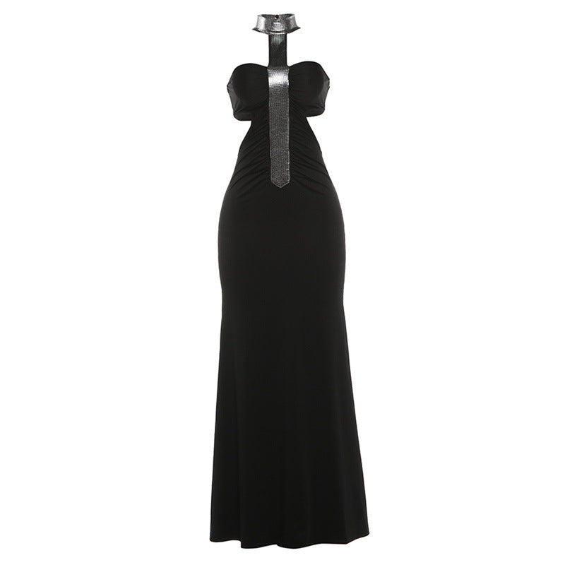 DLS halter tube top backless sheath dress