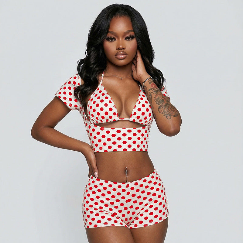DZHT J26ST108 spring/summer polka dot print short fashion casual set