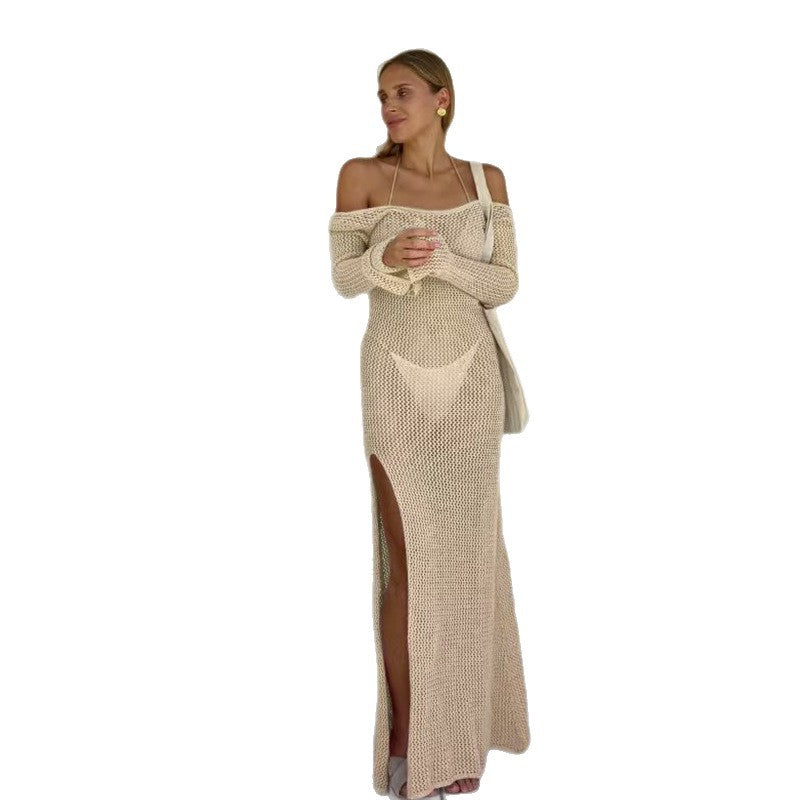 CYB beach dress loose bare back side slit knitted dress