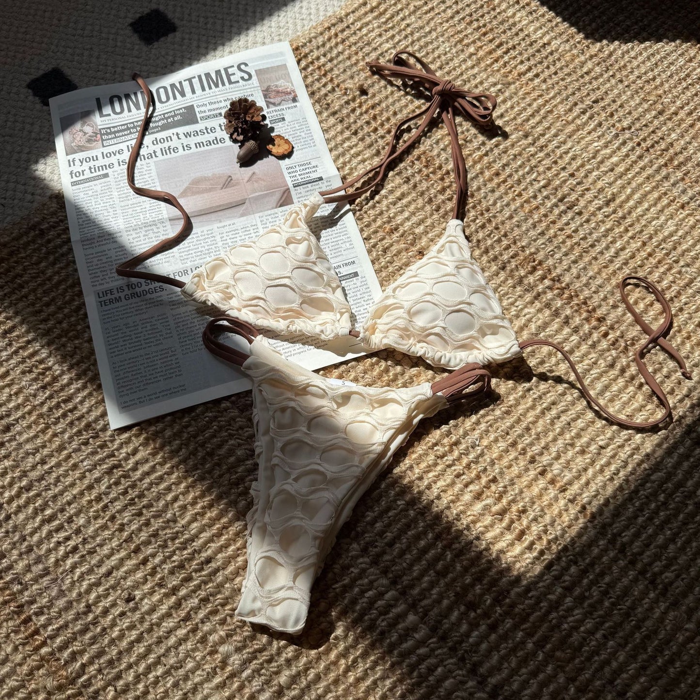 (4 days ready to ship) SY backless mesh stitching drawstring strap split bikini