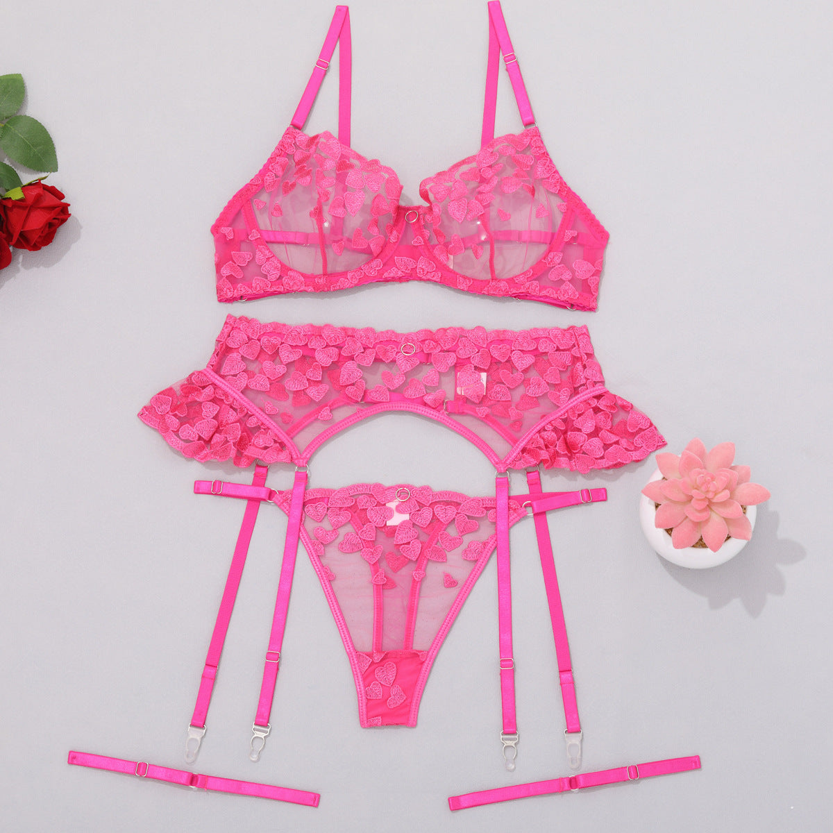 Manufacturer ins love embroidery stitching strap sexy lingerie sexy lingerie kit 1753