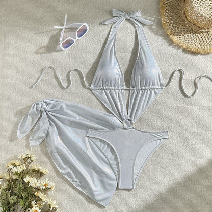 (4 days ready to ship) SY bright two-piece set hollow out one piece swimsuit bikini