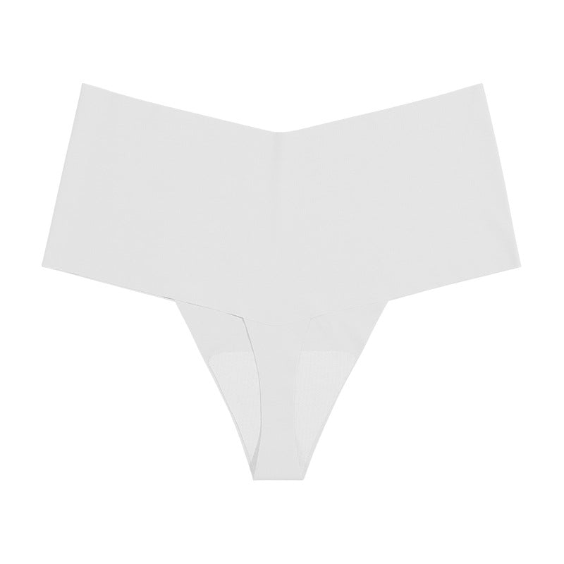 Seamless ice silk T-shaped cotton crotch underwear high waist large size