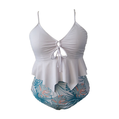 LF (L-4XL) 2026 large size for Girl white high-waist split swimsuit for women
