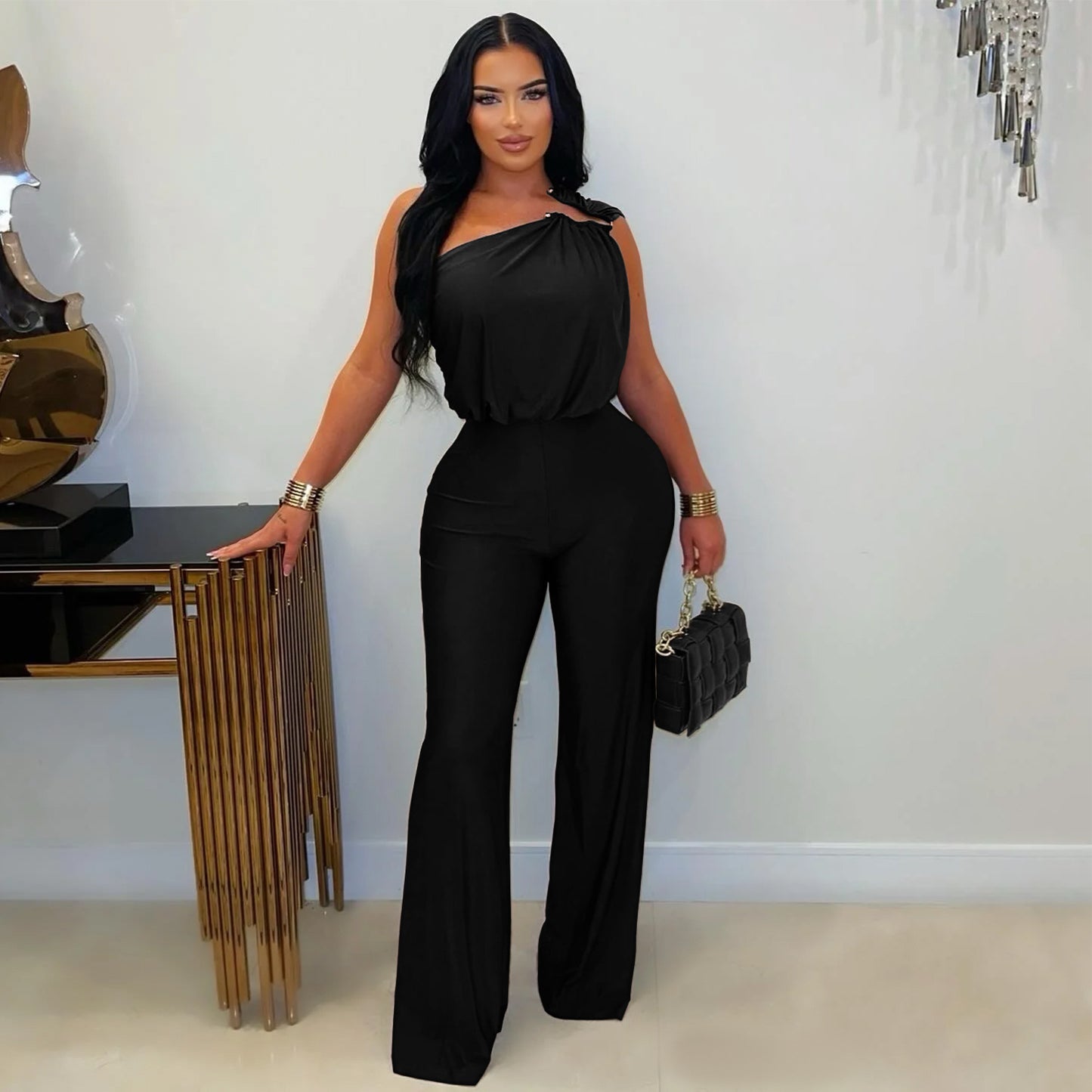 XYZ C7578 casual shoulder sleeveless sheath wide-leg jumpsuit