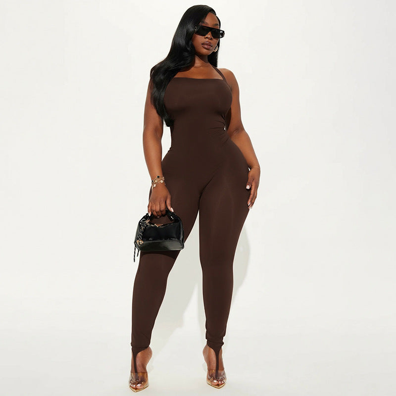 DZHT J25JP486 summer tight rope backless step-on jumpsuit
