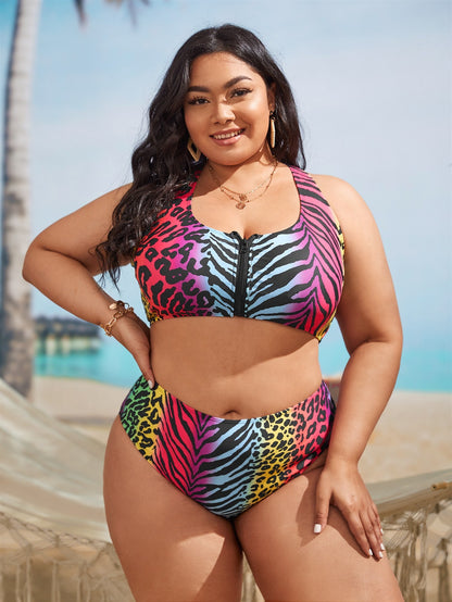 LF (L-4XL) 2026 swimsuit women's split leopard print plus size bikini