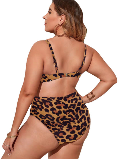 LF (L-4XL) women's split color printing swimsuit plus size