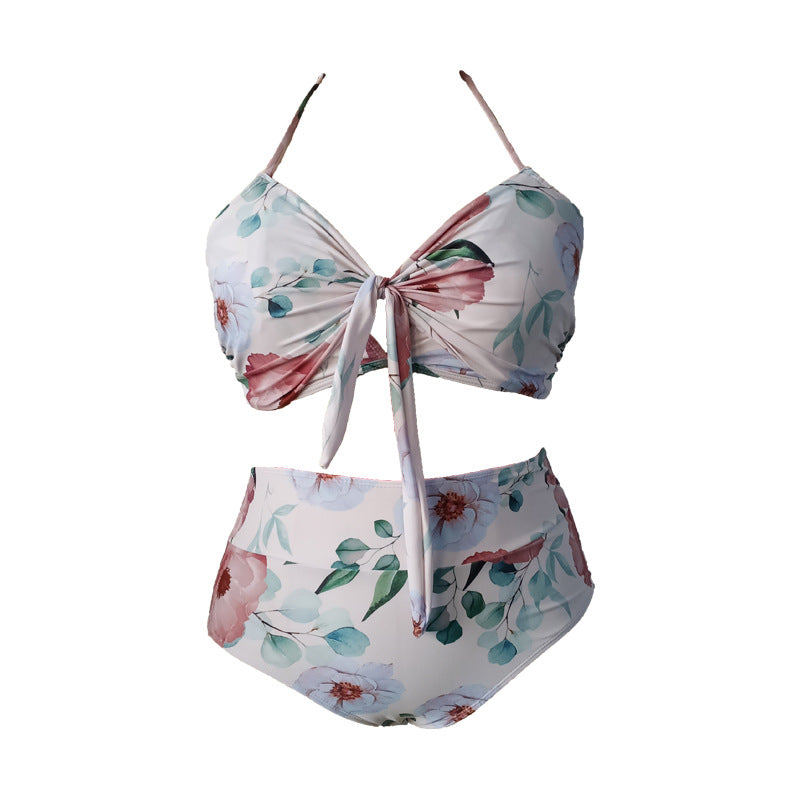 LF (L-4XL) women's split color printing swimsuit plus size