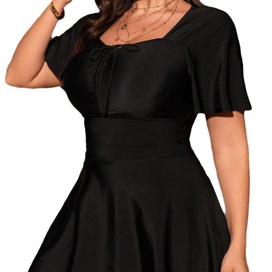 CL (L-4XL) 2026 loose large size swimsuit women's chest-covering drawstring adjustable waist one-piece