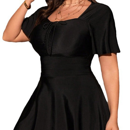 CL (L-4XL) 2026 loose large size swimsuit women's chest-covering drawstring adjustable waist one-piece