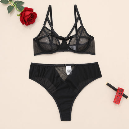 Sexy bra underwear black panel lace see-through