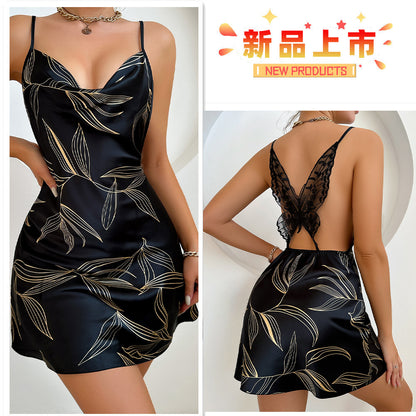DNL backless nightdress sleeveless short V-neck cross slip dress artificial silk dress