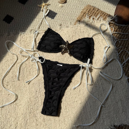 (4 days ready to ship) SY backless mesh stitching drawstring strap split bikini