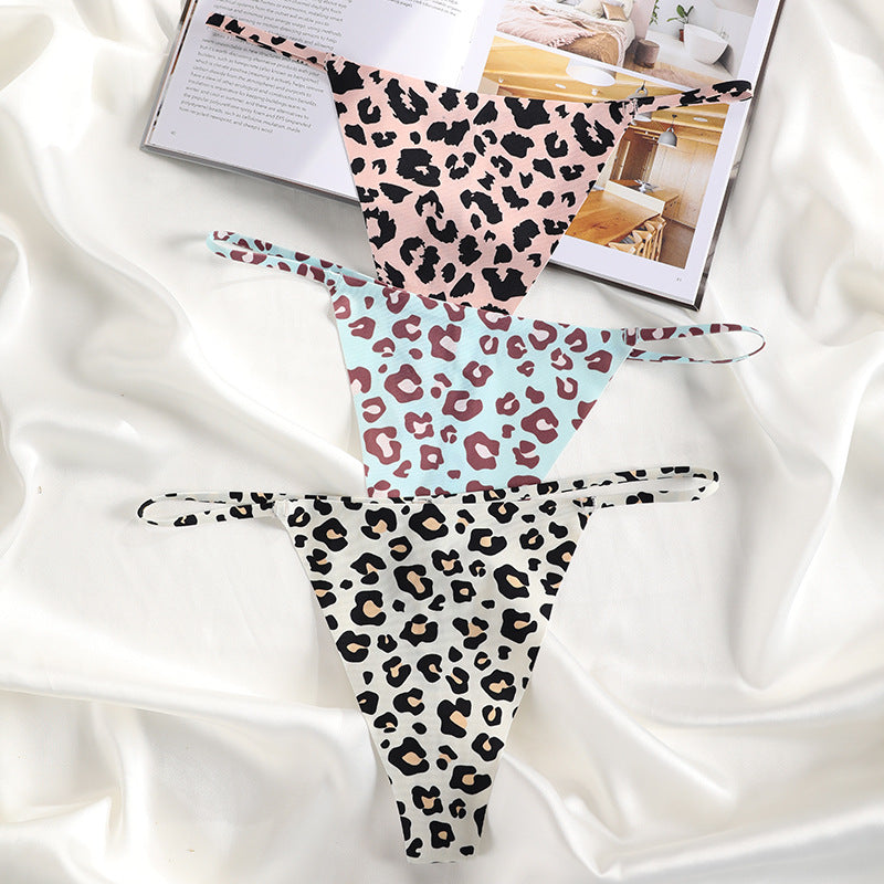 Animal pattern seamless Ice Silk yoga invisible T-shaped panties cotton crotch one piece T-back