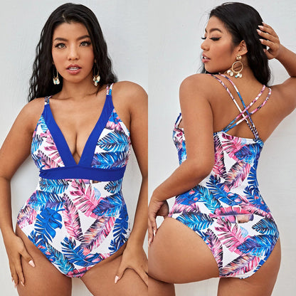 LF (L-4XL) women's one-piece color printing sexy swimsuit plus size