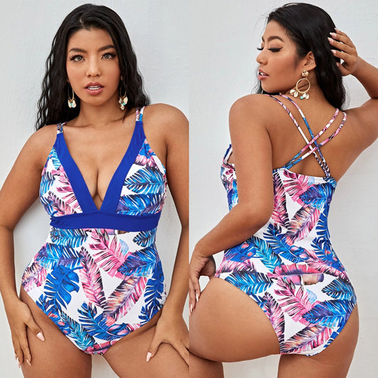 LF (L-4XL) women's one-piece color printing sexy swimsuit plus size