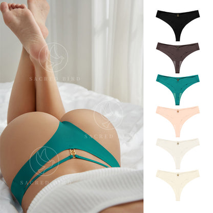 T-shaped panties seamless Ice Silk one-piece Sports yoga plus size metal ring T-back