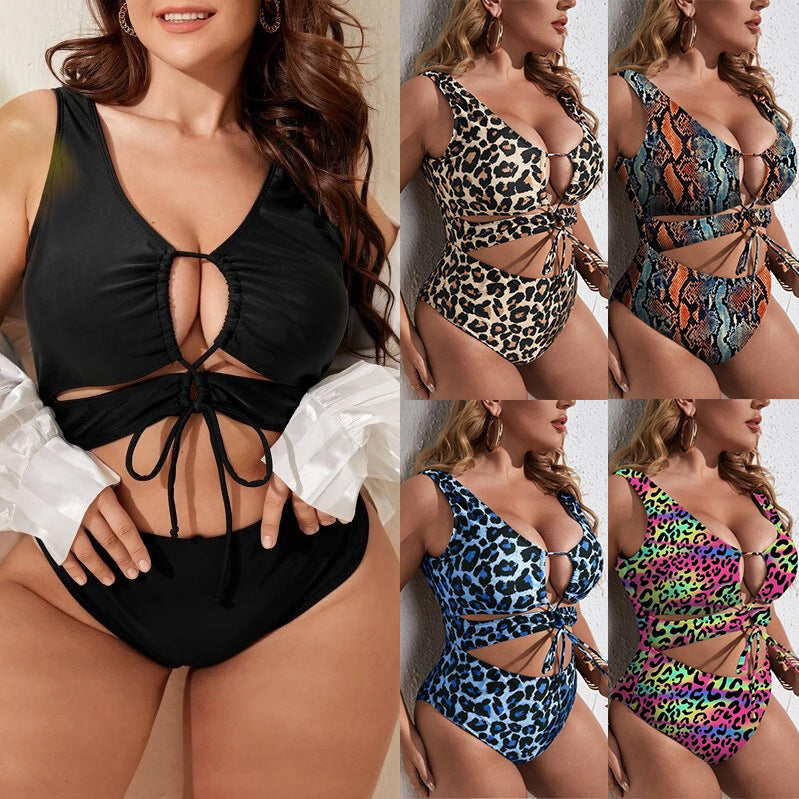 LF (L-4XL) 2026 women's one-piece leopard bikini swimsuit plus size