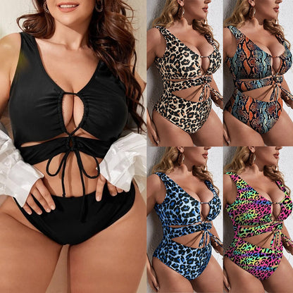 LF (L-4XL) 2026 women's one-piece leopard bikini swimsuit plus size