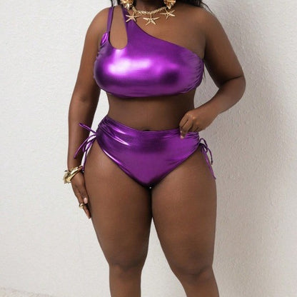 CL (L-4XL) plus size swimsuit solid color bronzing bright fabric bikini two-piece set