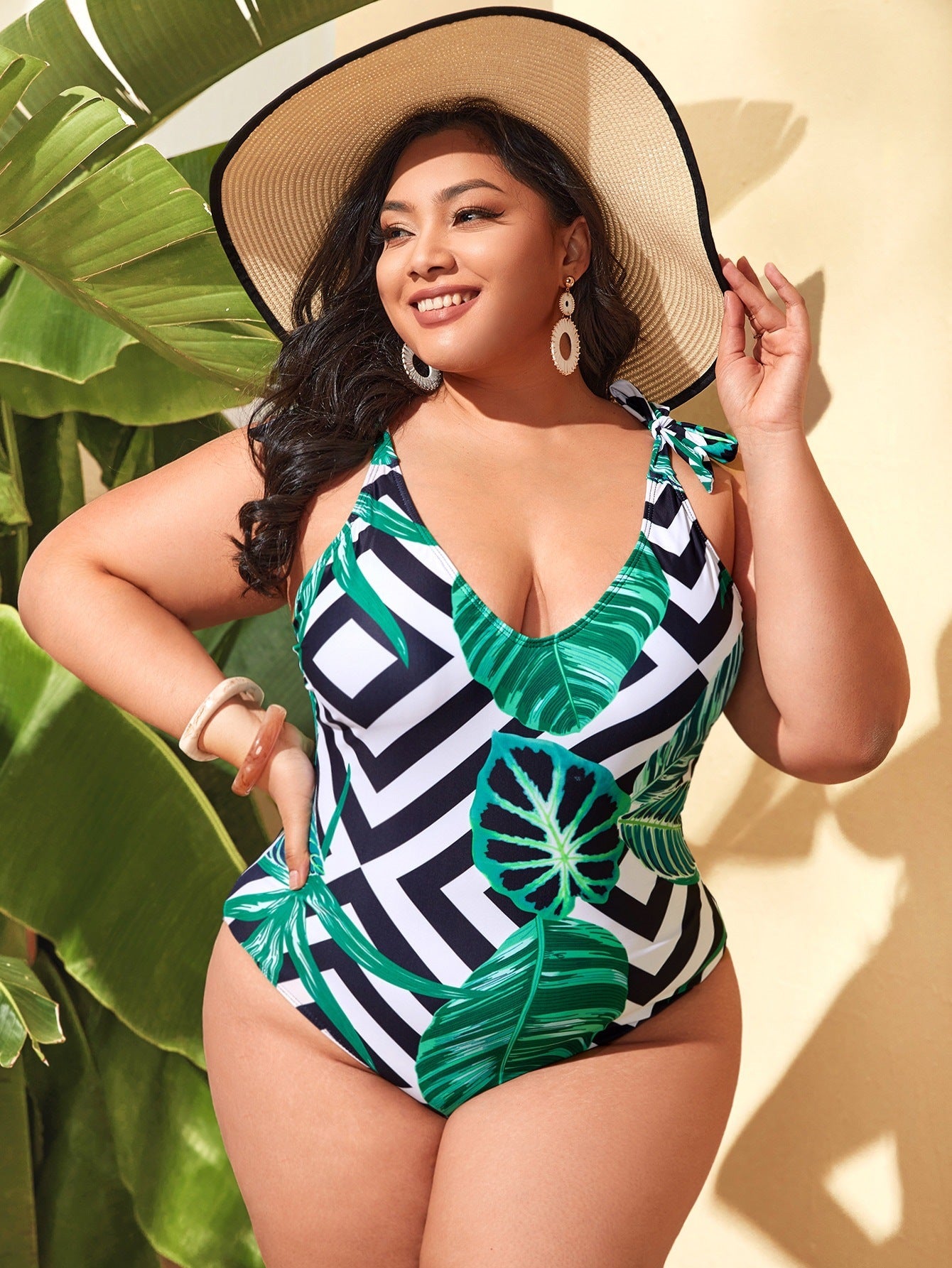 LF (L-4XL) women's one-piece color printing sexy swimsuit plus size
