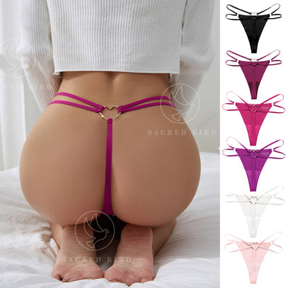 Seamless one-piece T-back metal ring pure desire less T-shaped panties large size cotton crotch breathable underwear