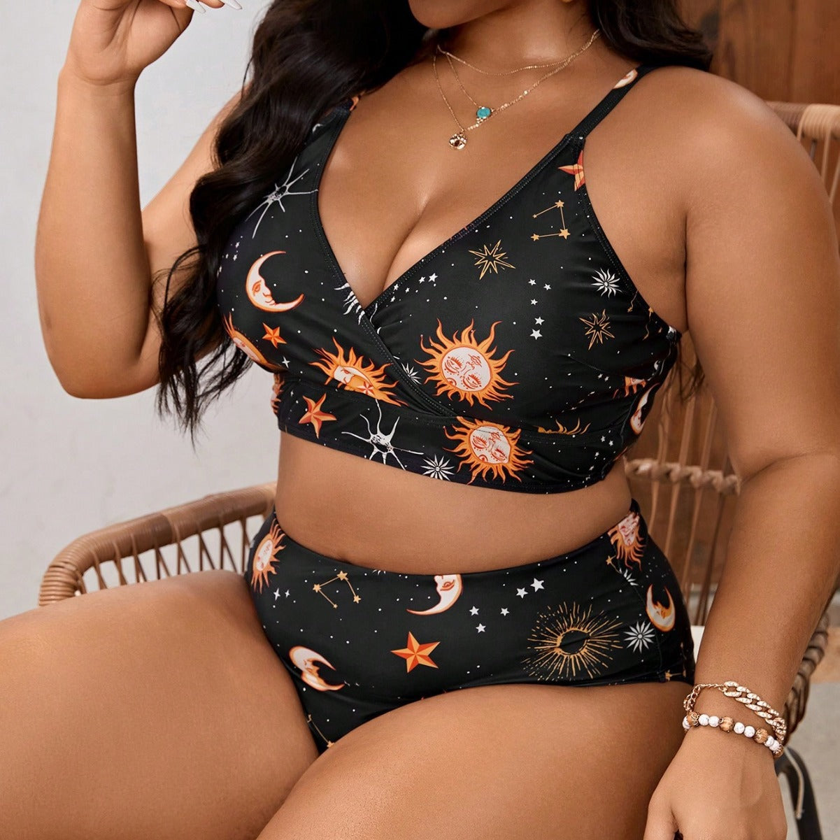 LF (L-4XL) bikini sexy suit split color printing plus size swimsuit