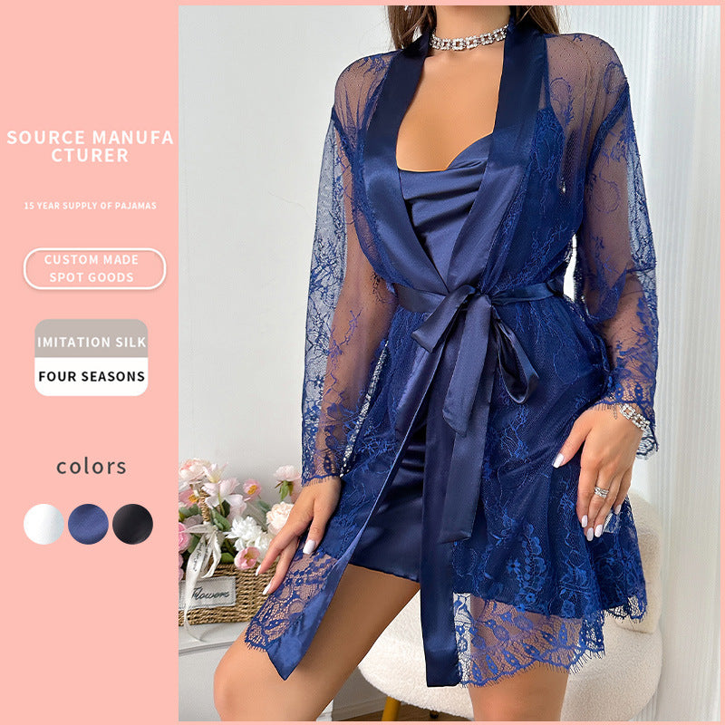 DNL mesh nightgown lace see-through outer wear