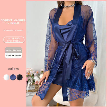 DNL mesh nightgown lace see-through outer wear