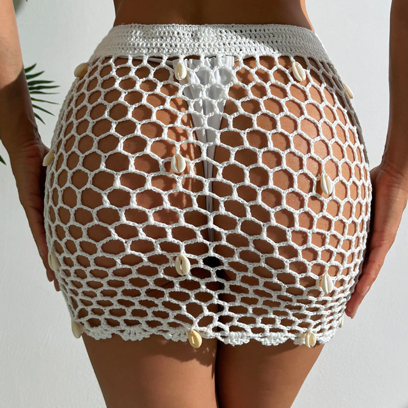 CYB beach pure hand crocheting side drawstring lace-up shell pendant bikini skirt