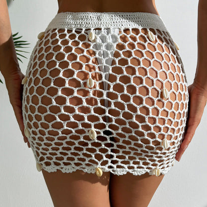 CYB beach pure hand crocheting side drawstring lace-up shell pendant bikini skirt