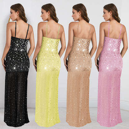 XYZ C7396 summer rhinestone sleeveless split dress