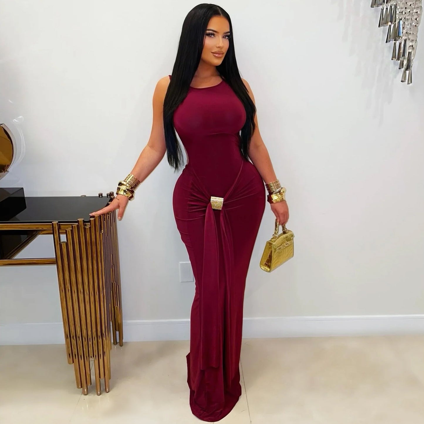 XYZ C7600 elegant slim fit backless dress