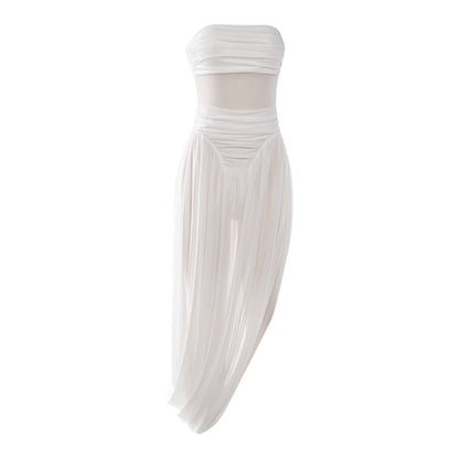 SXR winter fashion pleated design waist tube top solid color dress